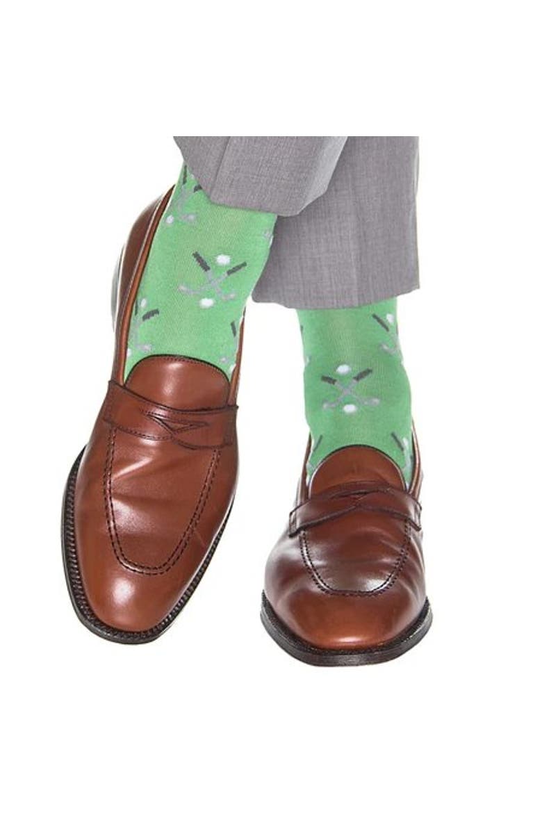 Hole In One Golf Novelty Mercerized Cotton Mid-Calf Socks, Alternate, color, Green