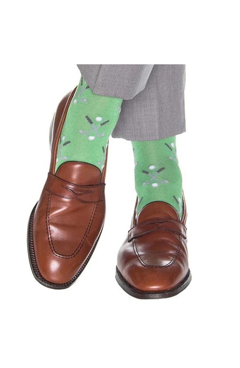 Trafalgar Hole In One Golf Novelty Mercerized Cotton Mid-Calf Socks, Alternate, color, Green