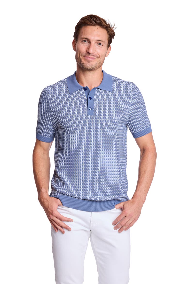 Trim Fit Geometric Knit Polo, Alternate, color, DUSTY BLUE & WHITE