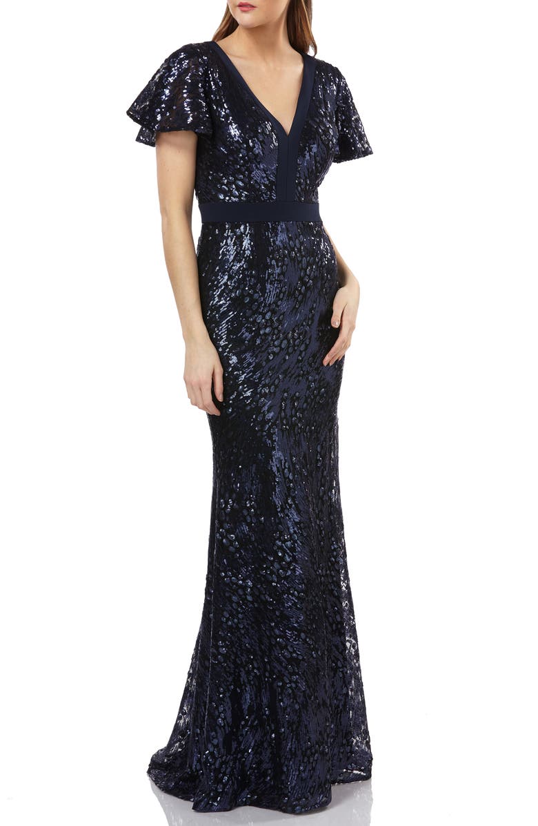 Carmen Marc Valvo Infusion Sequin Mermaid Gown, Main, color,