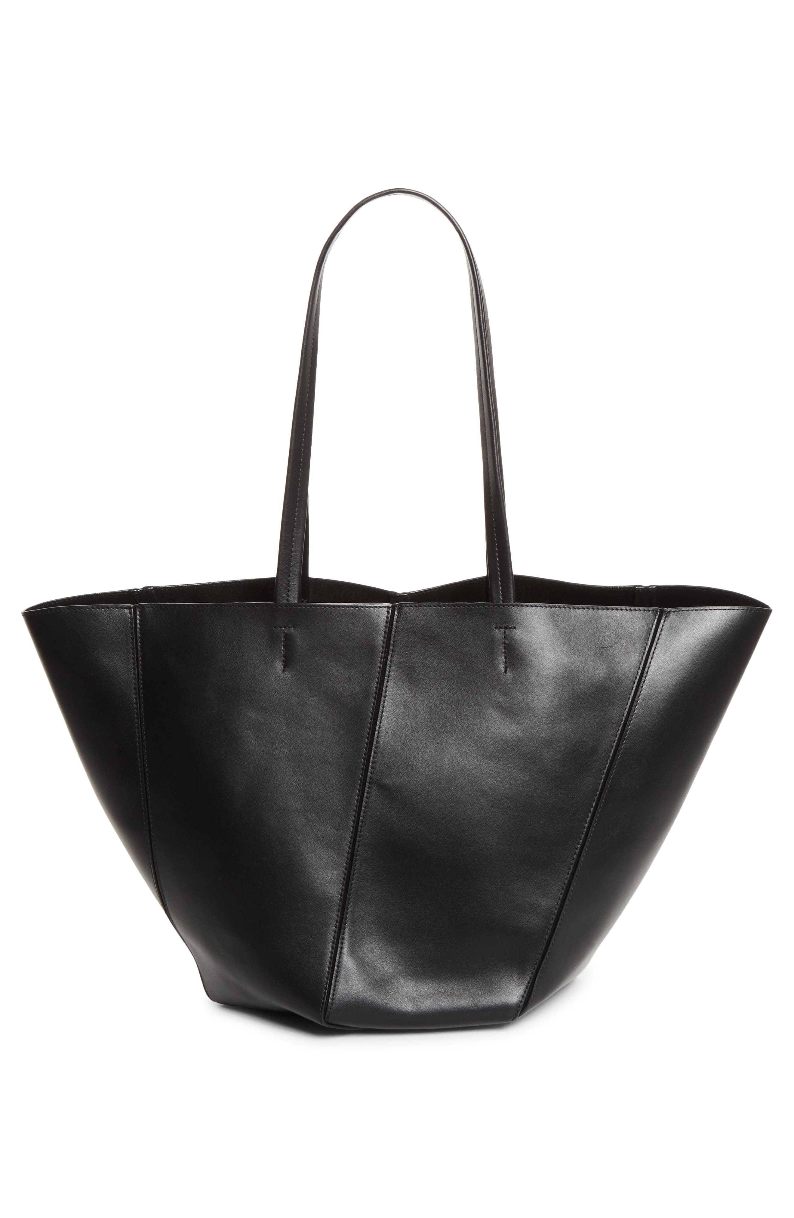 Hex Calfskin Leather Tote, Alternate, color, BLACK