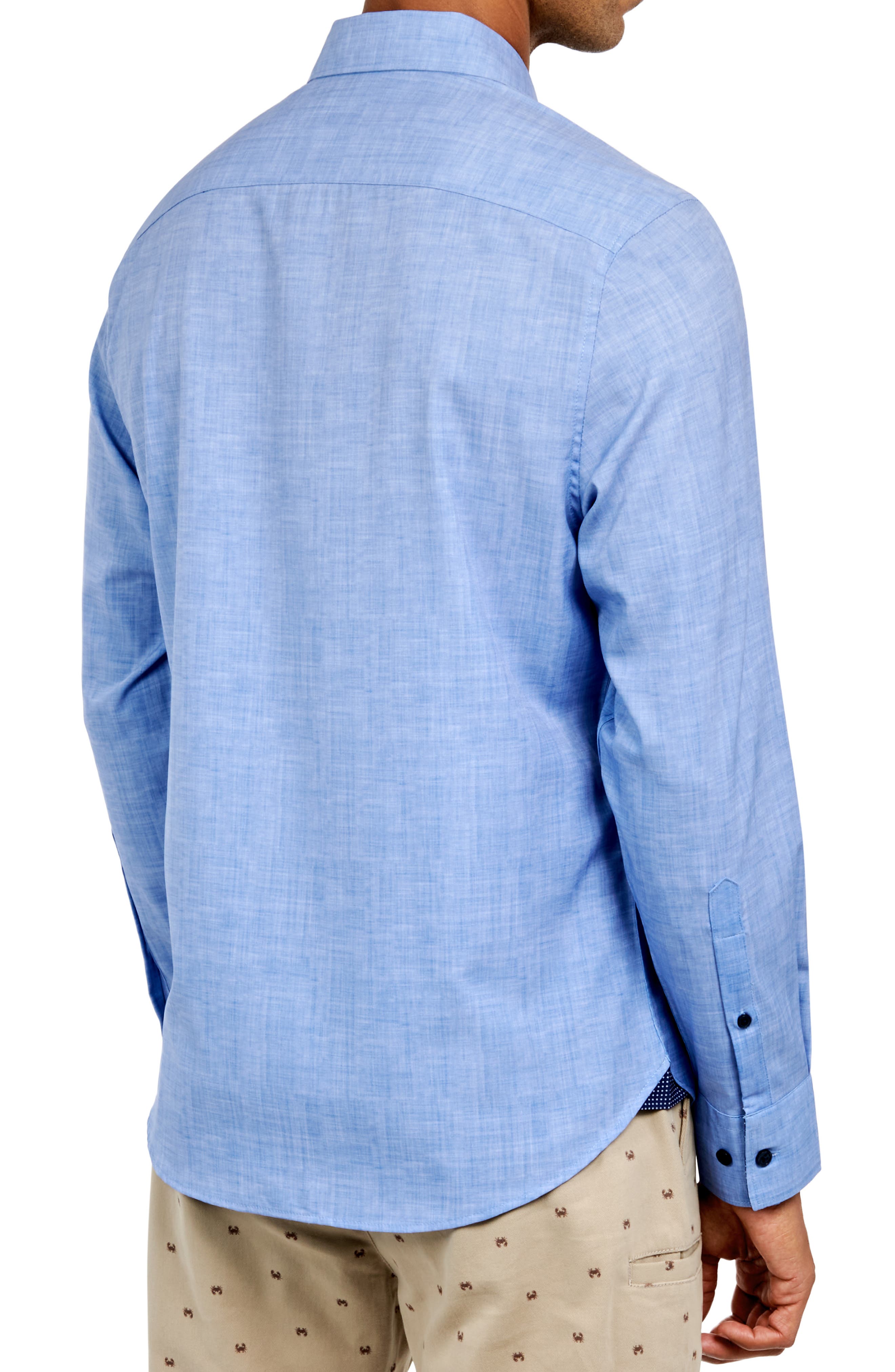 Slim Fit Four-Way Stretch Performance Chambray Button-Up Shirt - image 4