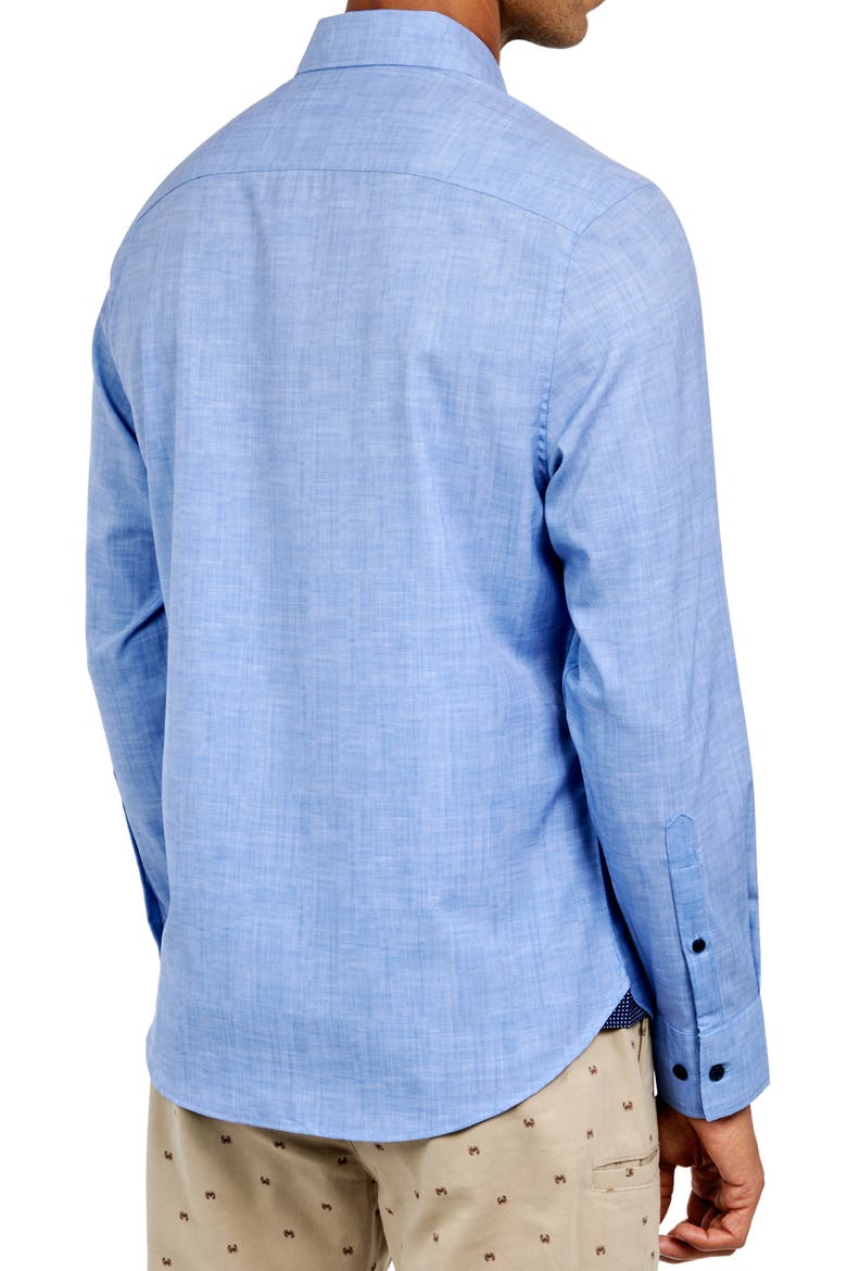 Slim Fit Four-Way Stretch Performance Chambray Button-Up Shirt, Alternate, color, LIGHT BLUE CHAMBRAY