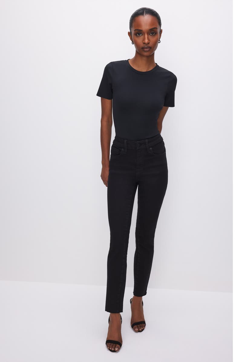 Good American Good Petite Raw Hem Mid Rise Skinny Jeans, Alternate, color, 