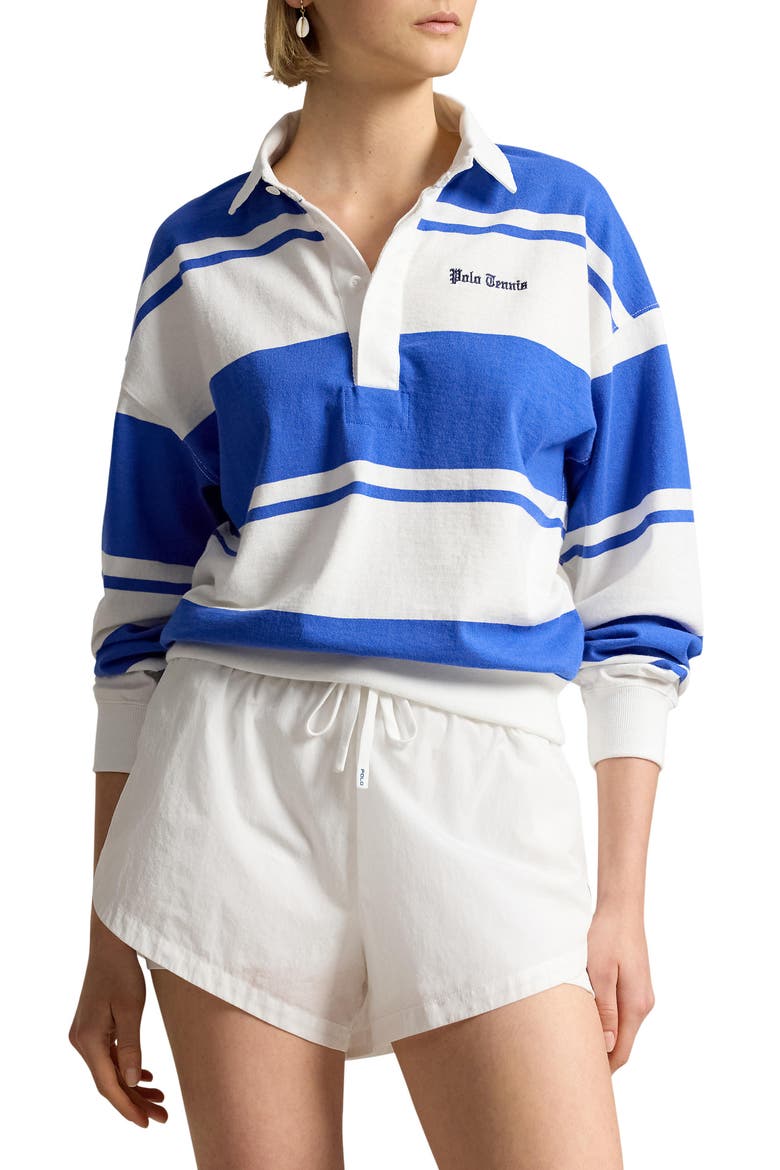 Rugby Stripe Cotton Top, Main, color, BLUE