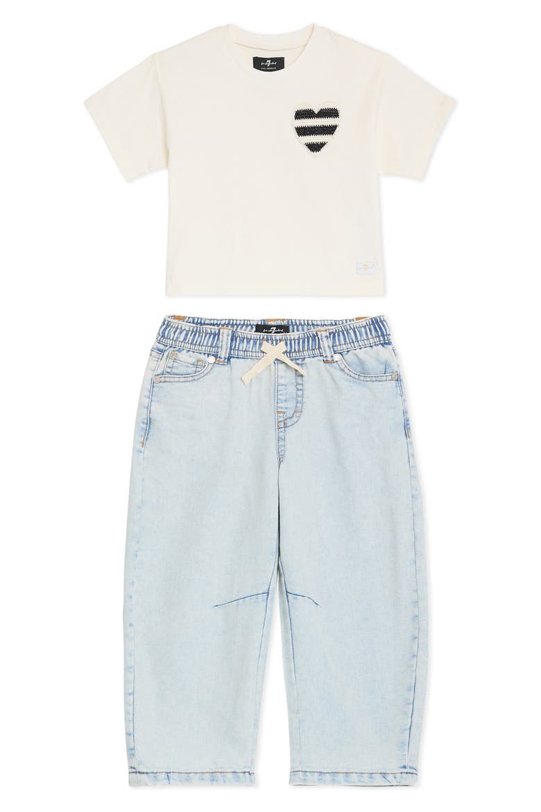 Crew T-Shirt & Barrel Leg Denim Set, Main, color, LIGHT VINTAGE