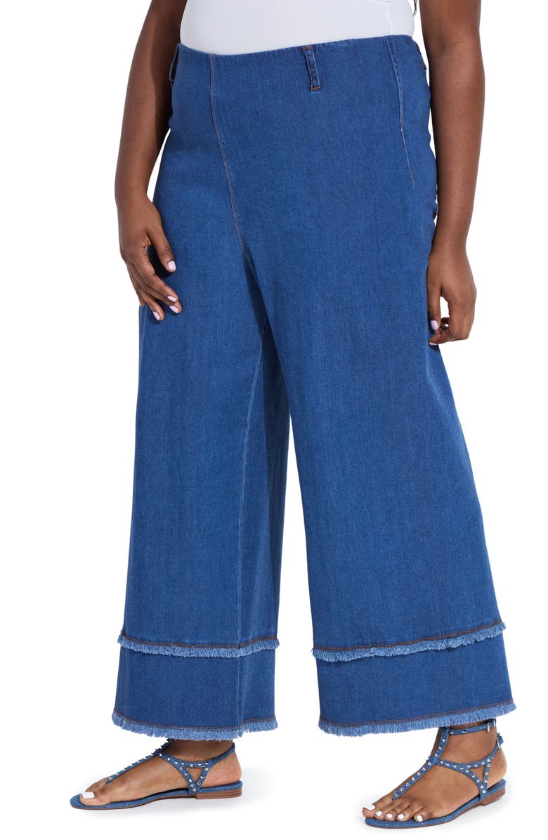 Lysse Pull-On Fringe Crop Wide Leg Jeans, Alternate, color, Mid Wash