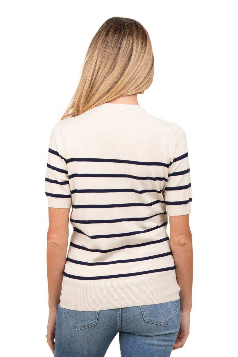 Striped Knit Short Sleeve Top, Alternate, color, Navy Blue