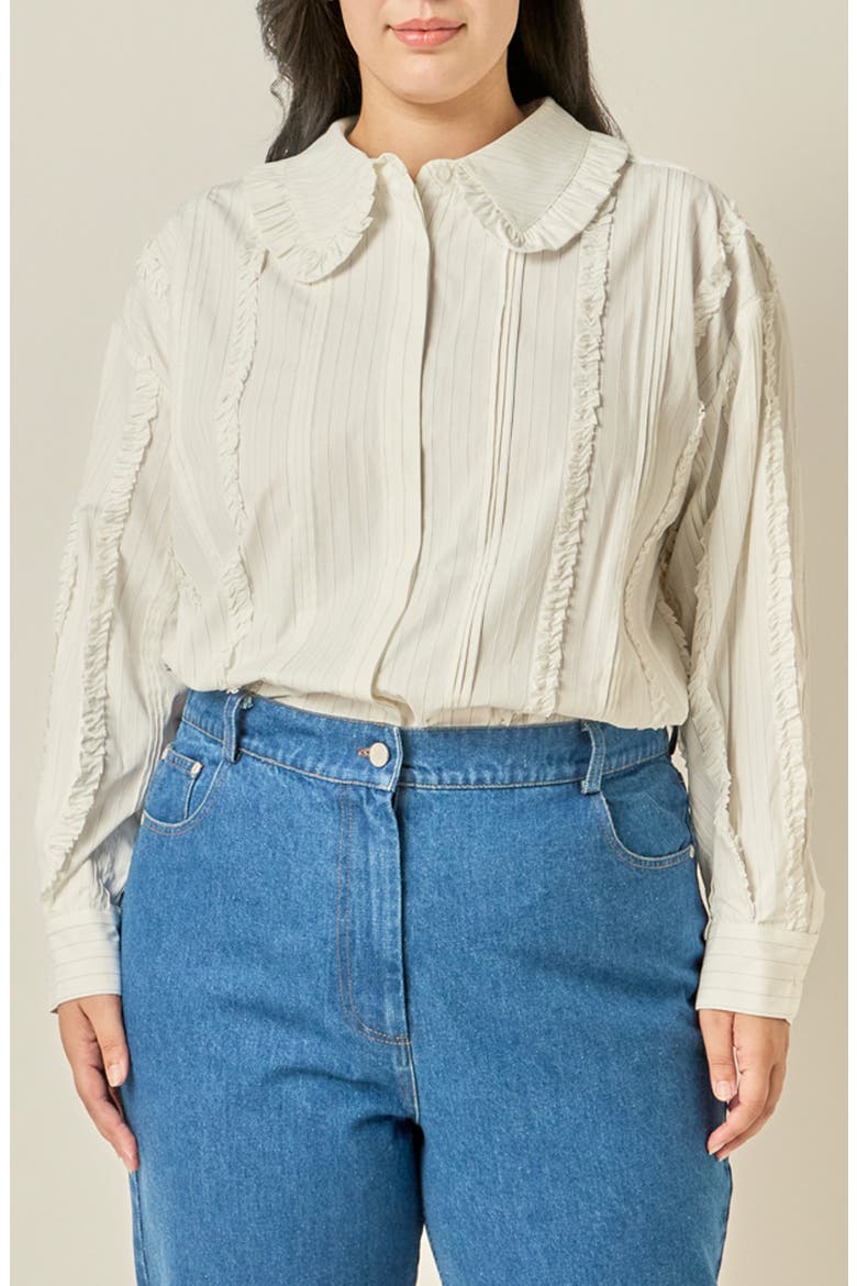 Pintucked and Ruffled Detail Shirt, Main, color, WHITE