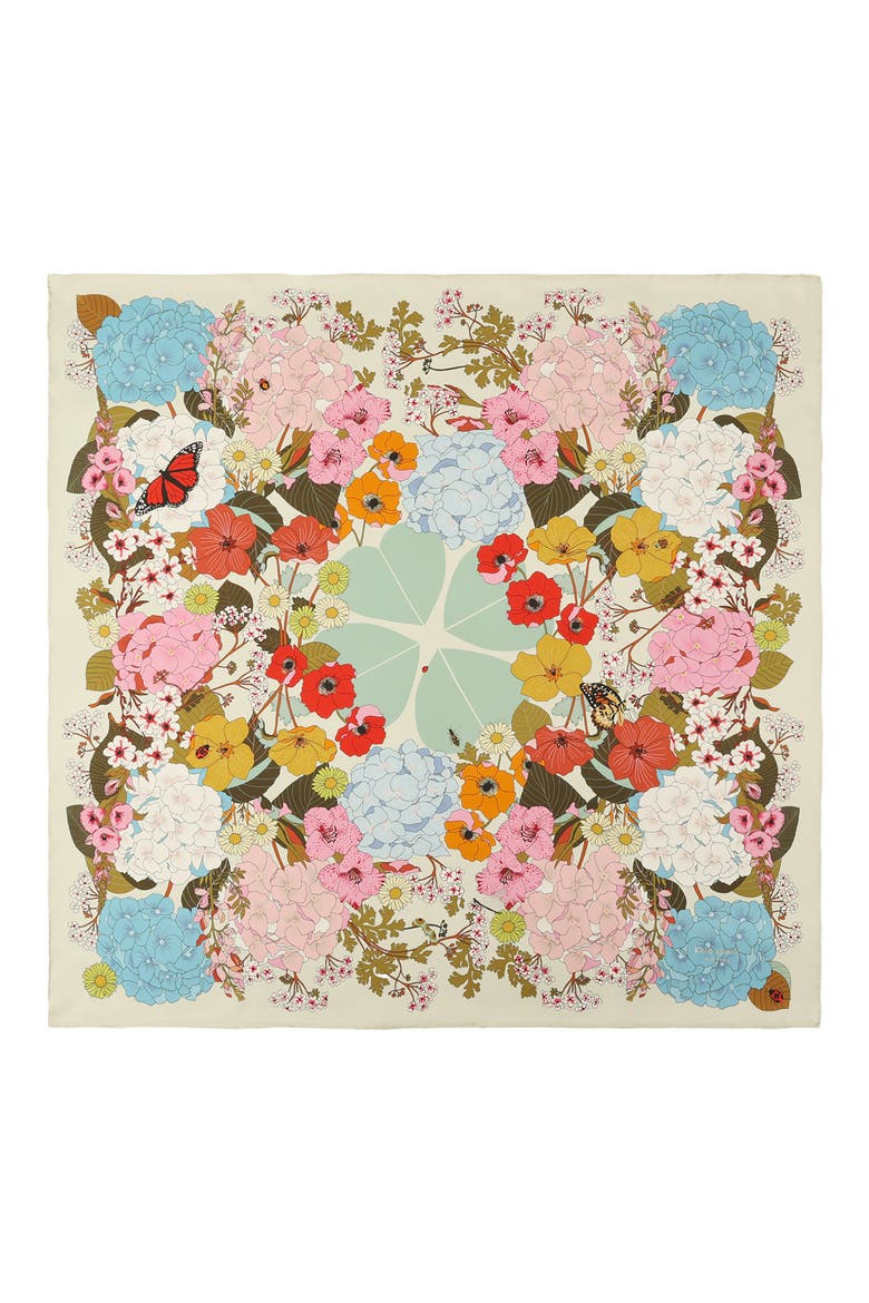 spade flower garden silk square scarf, Alternate, color, MULTI