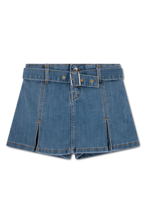 Kids' Pleated Belted Denim Skort