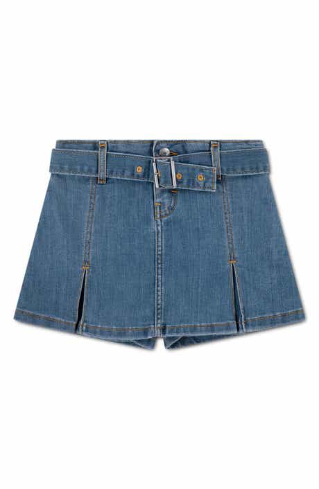 Kids' Pleated Belted Denim Skort