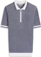 Bugatchi Ottoman Stitch Cotton & Silk Quarter Zip Polo Sweater