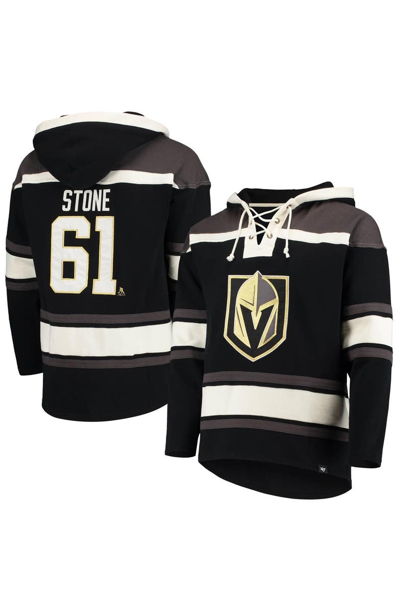 '47 Men's '47 Mark Stone Black Vegas Golden Knights Player Name & Number Lacer Pullover Hoodie, Main, color, 
