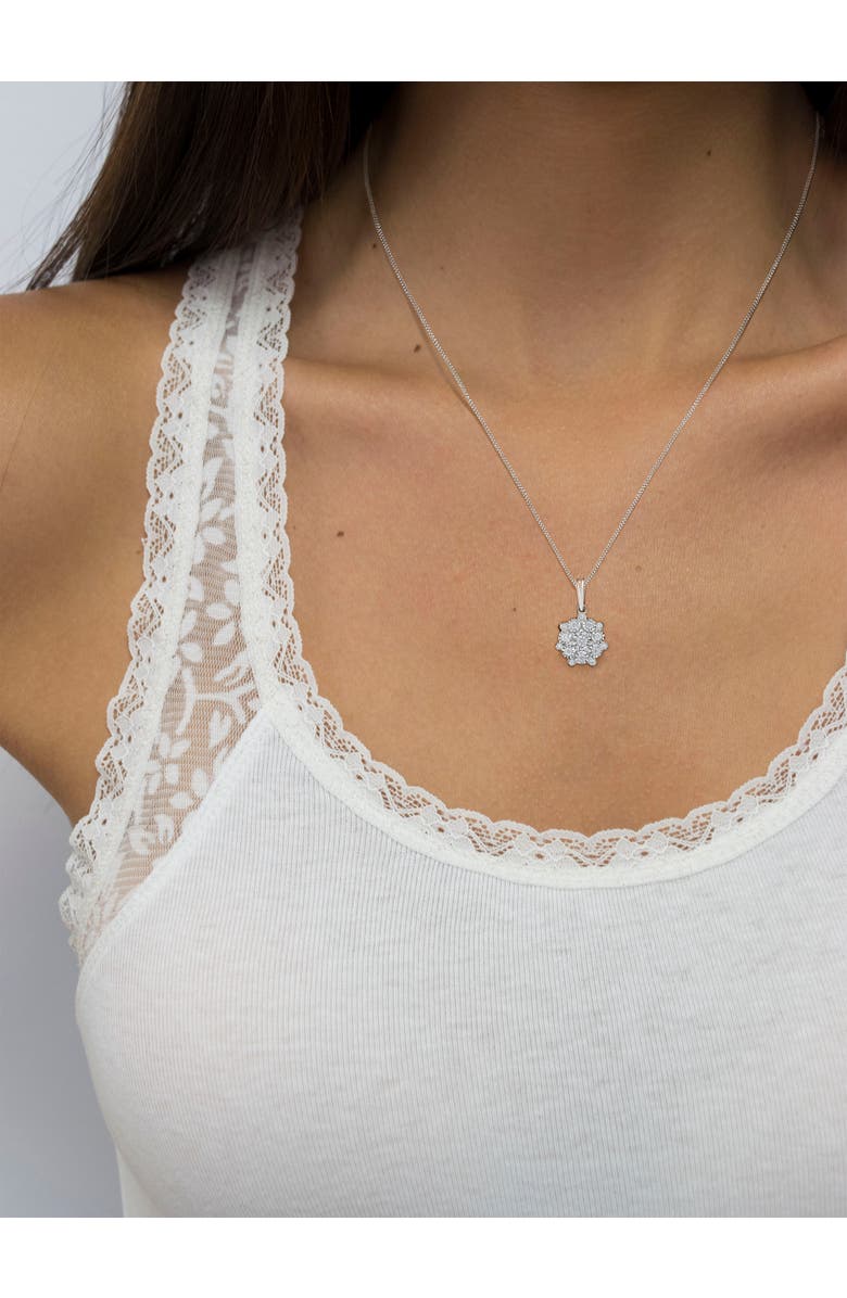 Haus of Brilliance Silver 1/4 Cttw Miracle Set Diamond Floral Cluster Pendant Necklace for Women, Alternate, color, White
