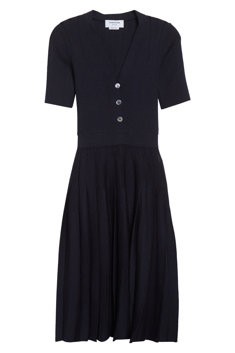 Mixed Stitch Wool & Silk Midi Dress, Alternate, color, NAVY