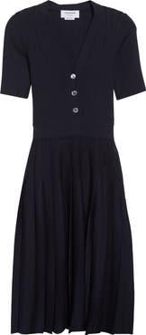 Thom Browne Mixed Stitch Wool & Silk Midi Dress