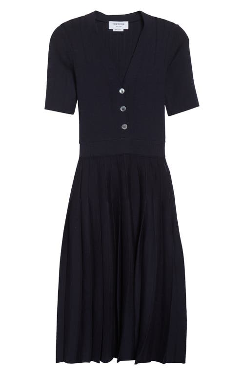 Thom Browne Mixed Stitch Wool & Silk Midi Dress In Blue