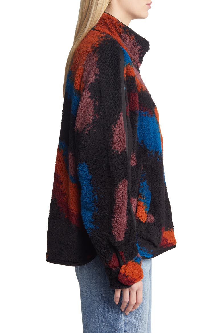 Patterned High Pile Fleece Jacket, Alternate, color, BLACK MULTI BRUSH STROKE