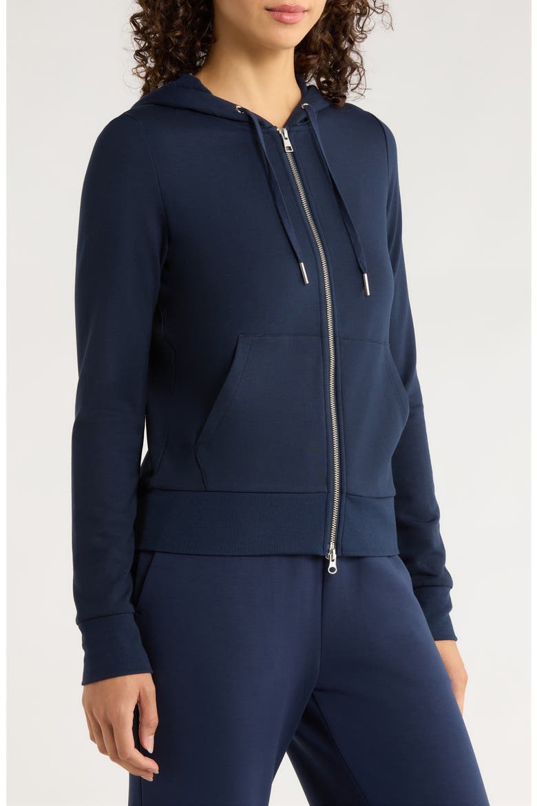 Slim Fit Cozy Recycled Polyester Blend Fleece Full Zip Hoodie, Alternate, color, NAVY BLAZER