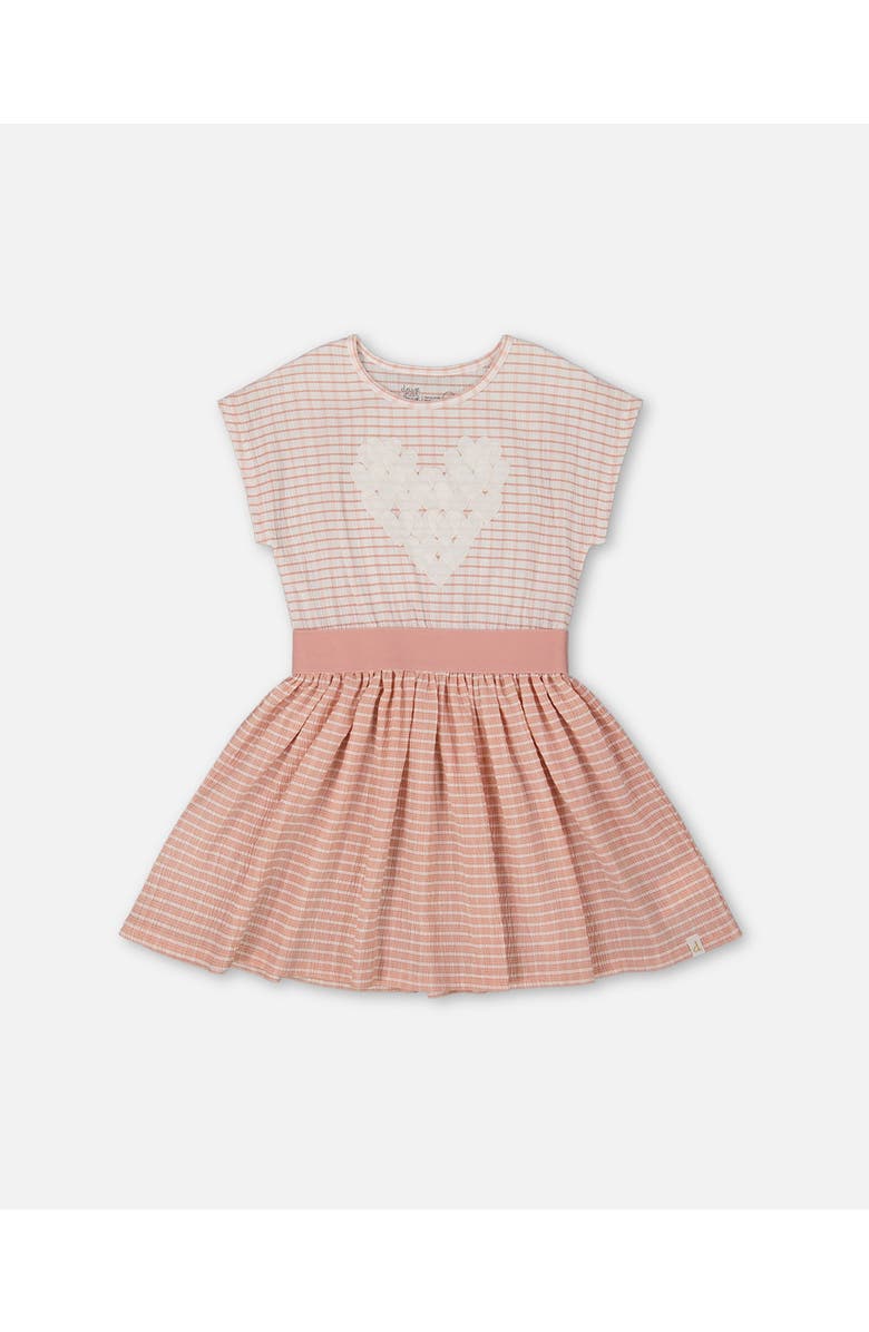 Deux par Deux Little Girl's Crinkle Dress With Applique Light Old Pink, Main, color, 