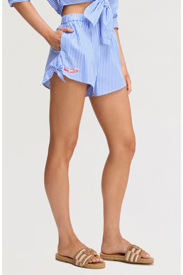 Embroidered Sequin Stripe Cotton Poplin Shorts, Alternate, color, PERIWINKLE SHIRTING