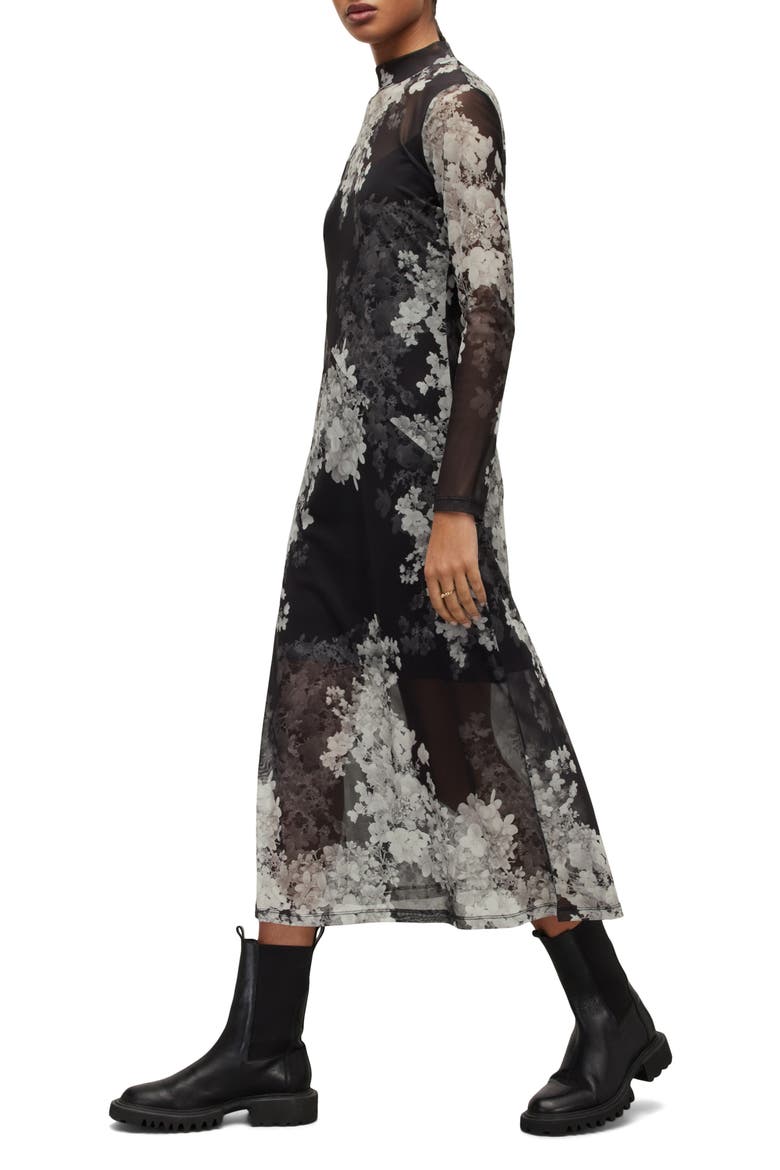Hanna Venetia Long Sleeve Midi Dress, Alternate, color, BLACK
