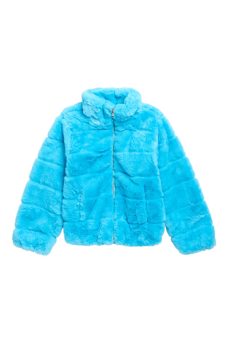 Kids' Faux Fur Puffer Jacket, Main, color, AQUA