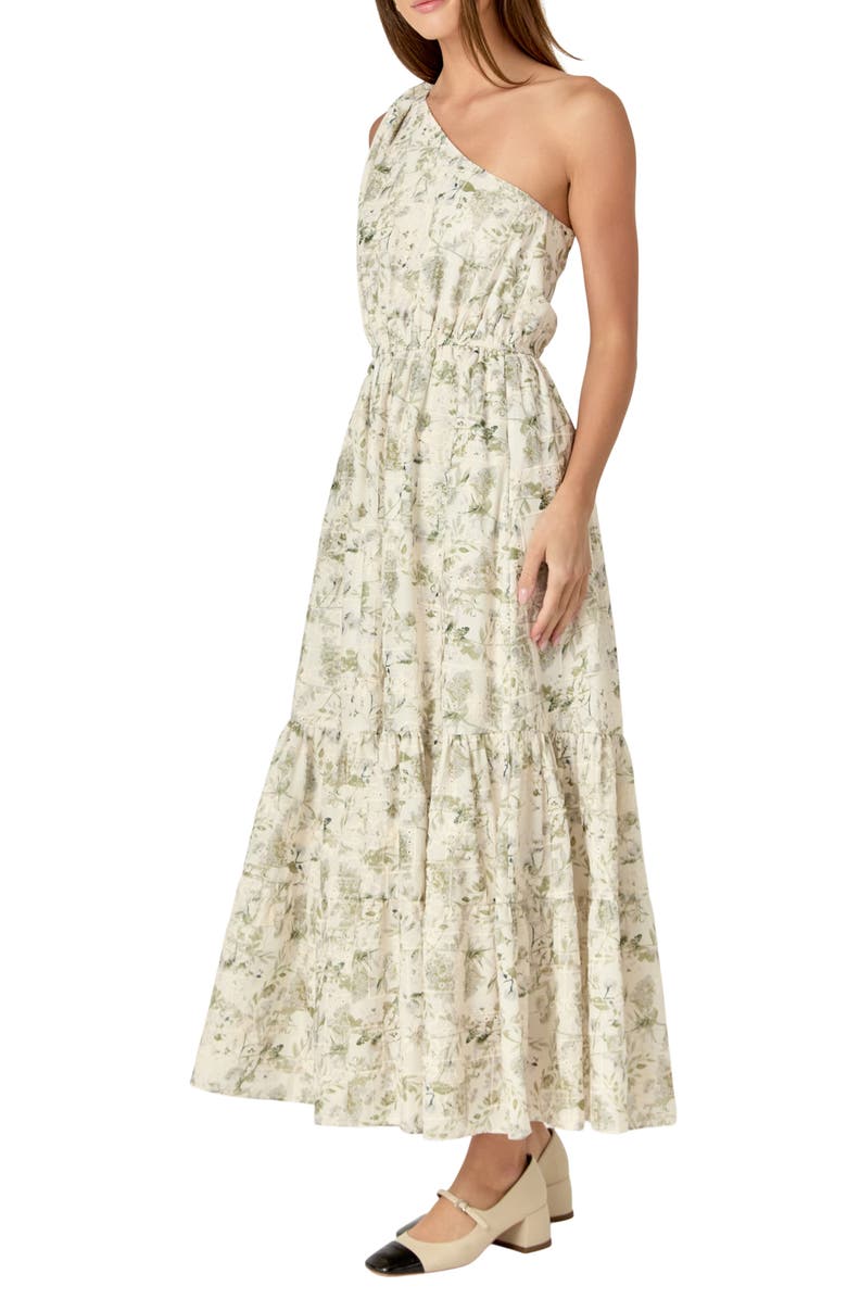 English Factory Floral Embroidered One-Shoulder Cotton Maxi Dress, Alternate, color, 
