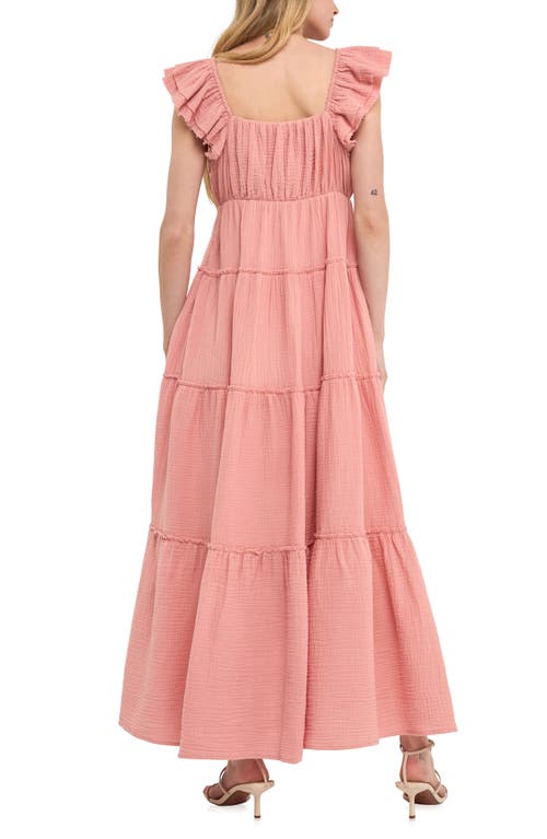 Free The Roses Sweetheart Neck Cotton Gauze Tiered Maxi Dress In Salmon