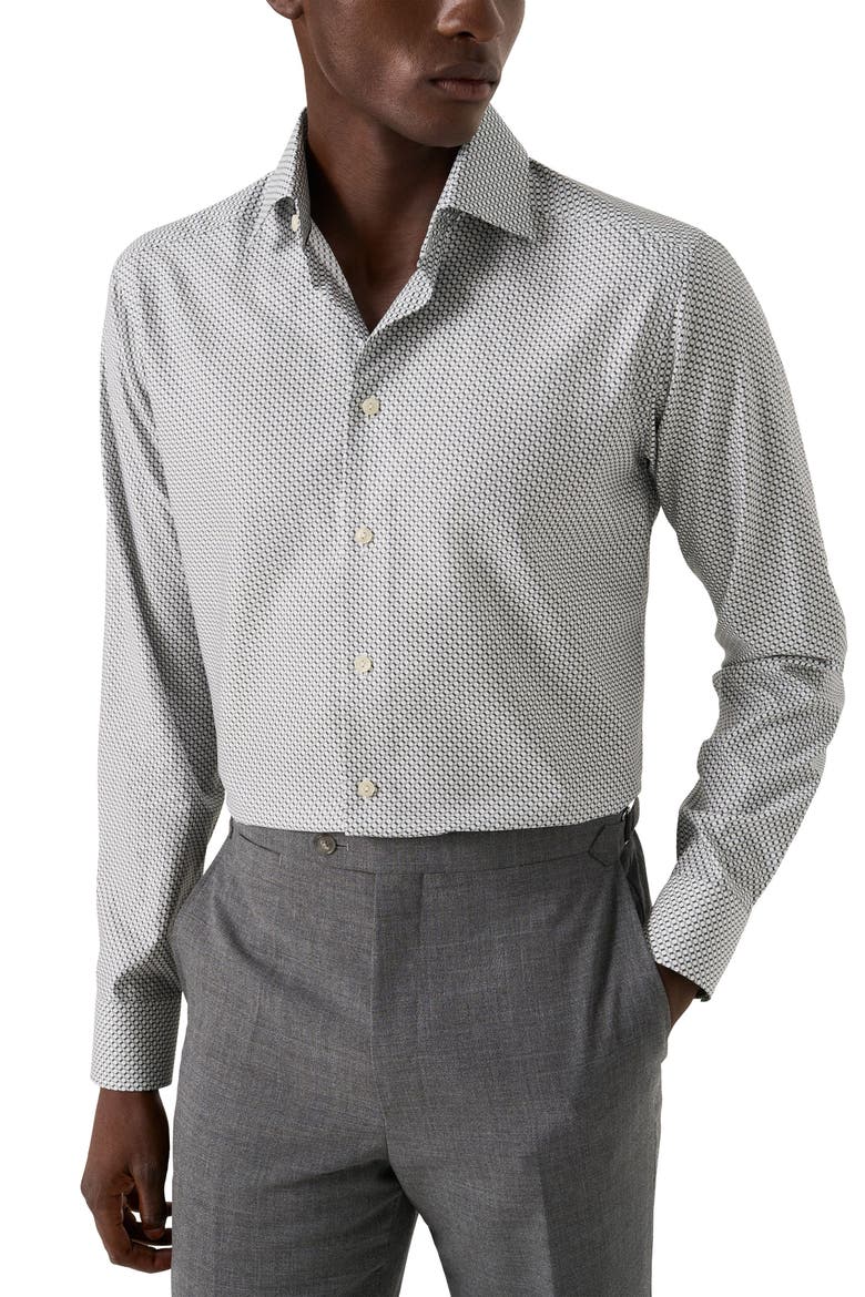 Slim Fit Geometric Twill Button-Up Shirt, Main, color, GREY