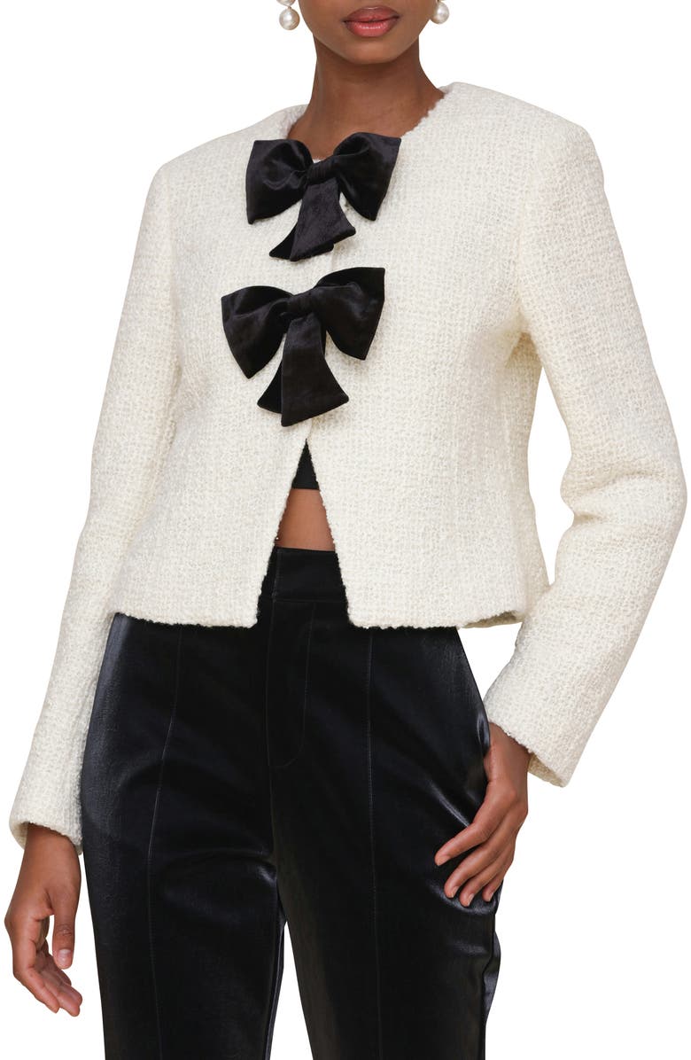 Avec Les Filles Bow Cropped Cardigan, Alternate, color, White