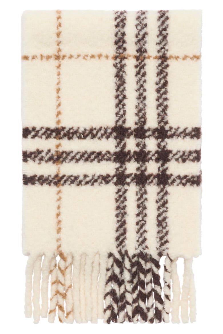 Check Alpaca & Wool Blend Bouclé Fringe Scarf, Alternate, color, PEBBLE WHITE