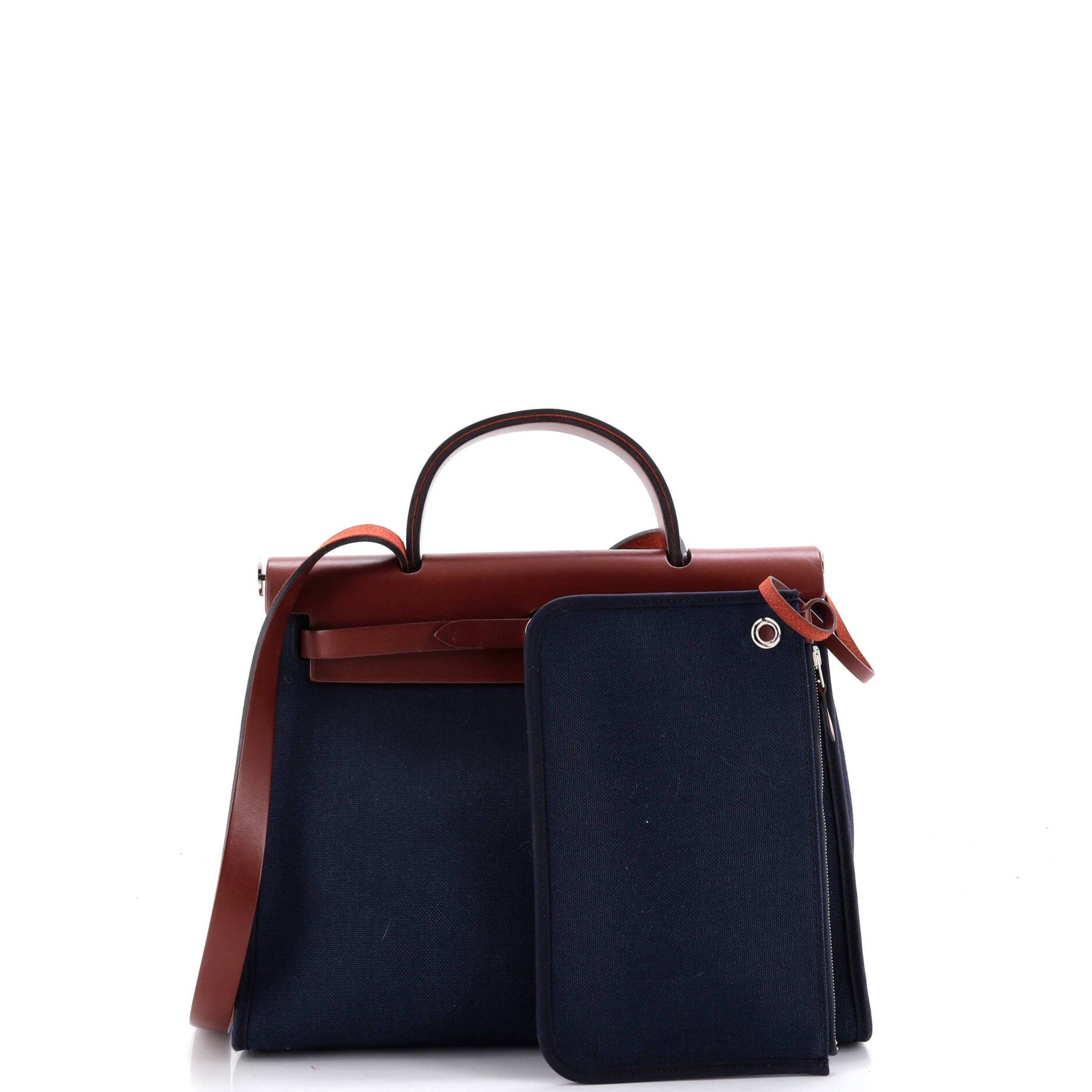 Pre-Owned Hermes Herbag Zip Leather and Toile 31, Alternate, color, Bleu Nuit