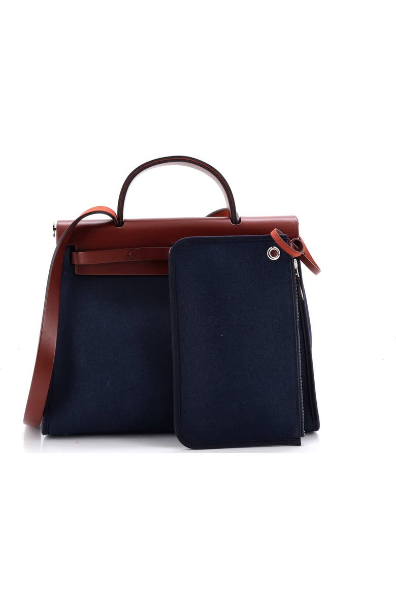 Pre-Owned Hermes Herbag Zip Leather and Toile 31, Alternate, color, Bleu Nuit