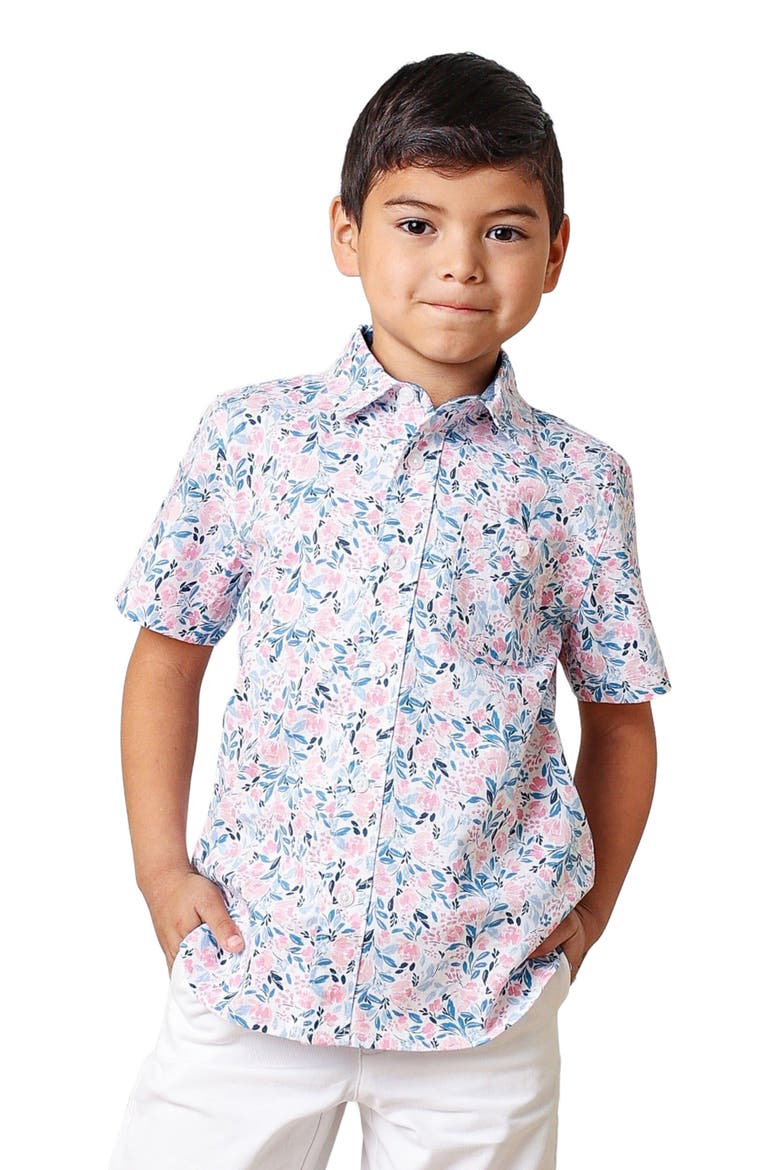 Boys' Short Sleeve Linen Shirt with Side Vent, Kids, Main, color, English Floral