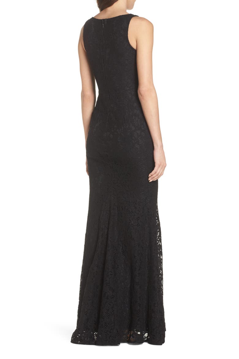 Plunging Neckline Lace Trumpet Gown, Alternate, color, BLACK