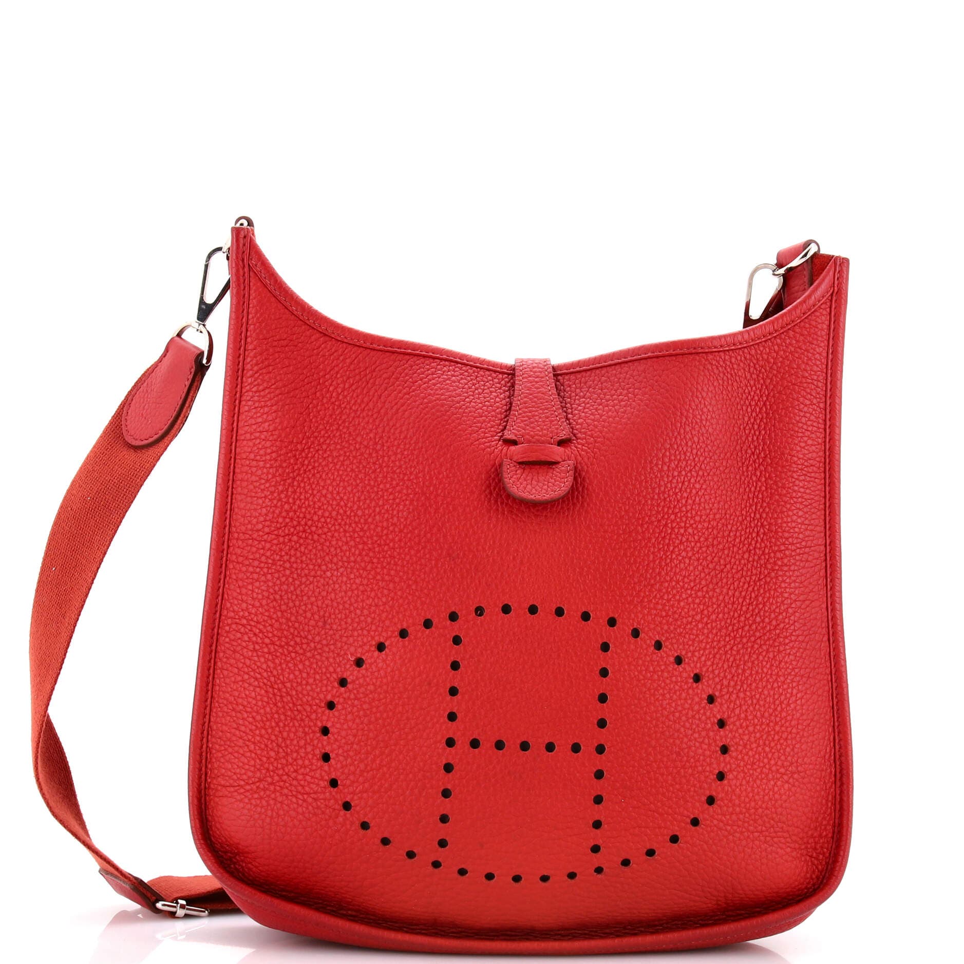 Pre-Owned Hermes Evelyne Bag Gen III Clemence PM, Main, color, Rouge Garance