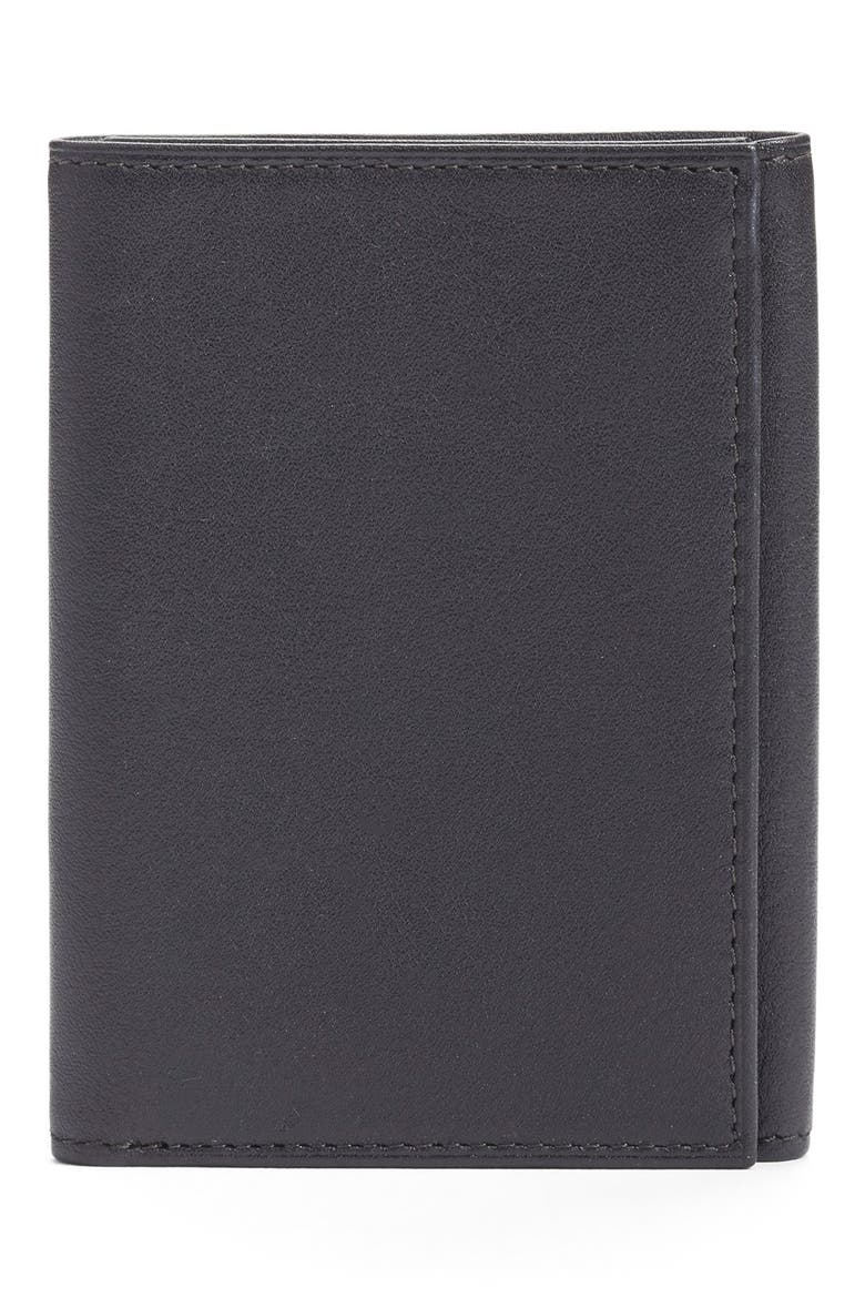 Leather Trifold Wallet, Main, color, BLACK