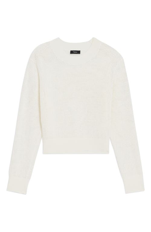 Theory Mini Pointelle Stitch Long-sleeve Pullover Top In White