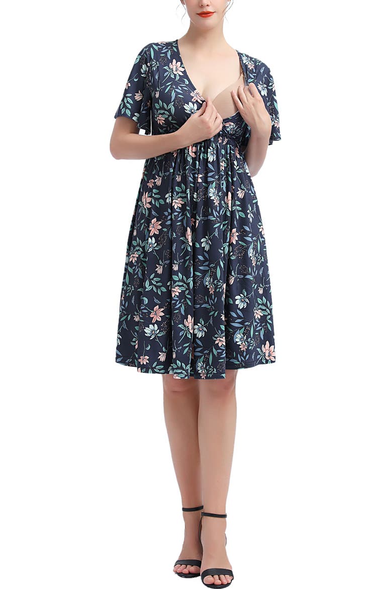 Annis V-Neck Maternity Nursing Dress, Alternate, color, Navy