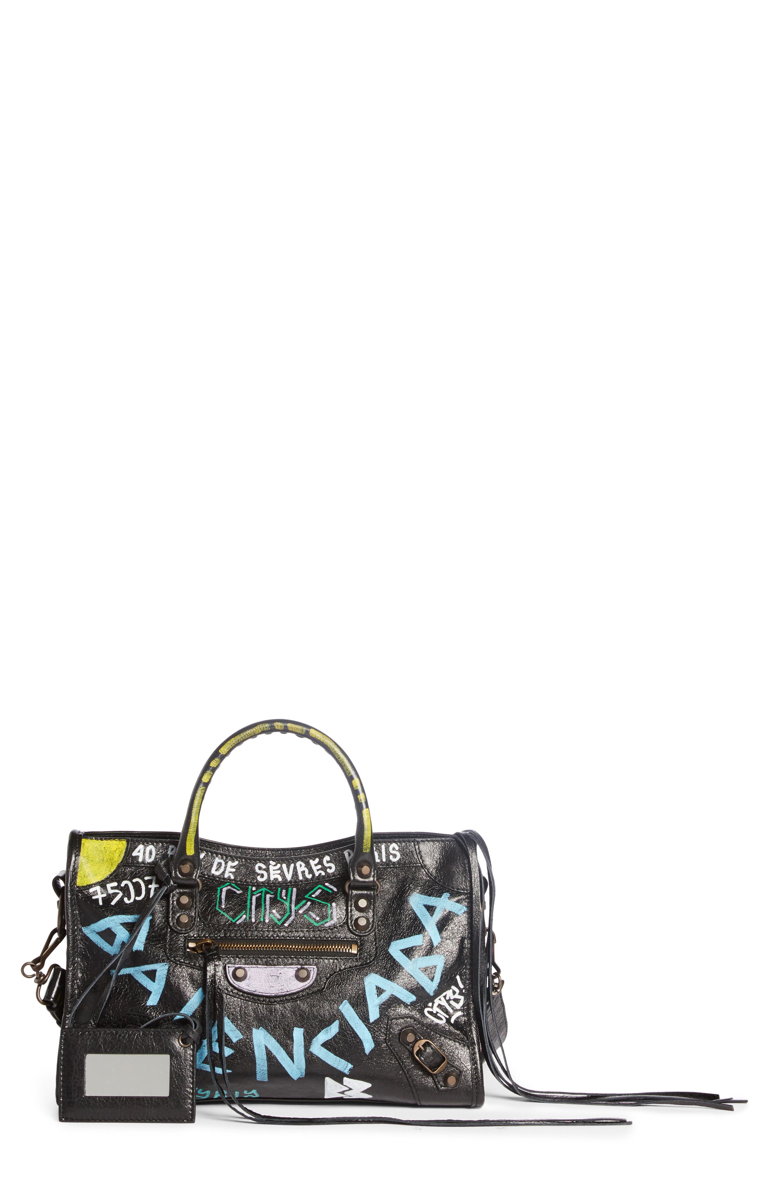 Balenciaga Small City Graffiti Leather Tote, Main, color, 