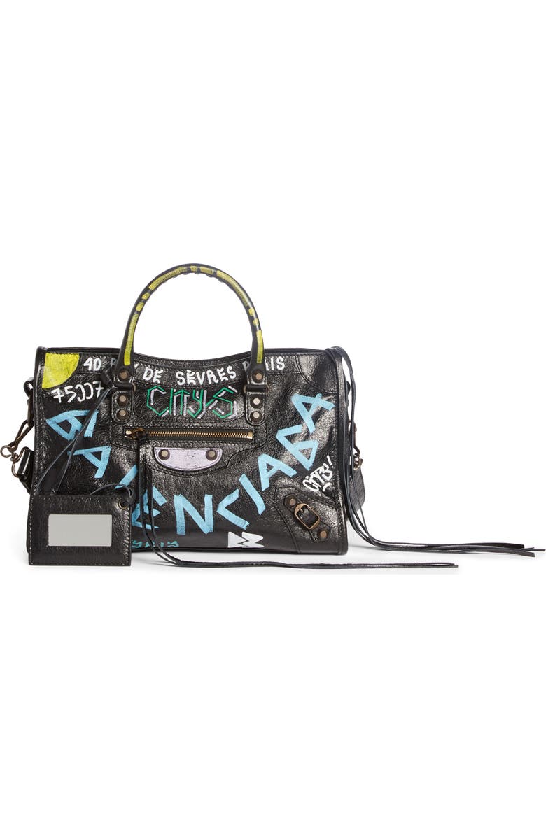 Balenciaga Small City Graffiti Leather Tote, Main, color,