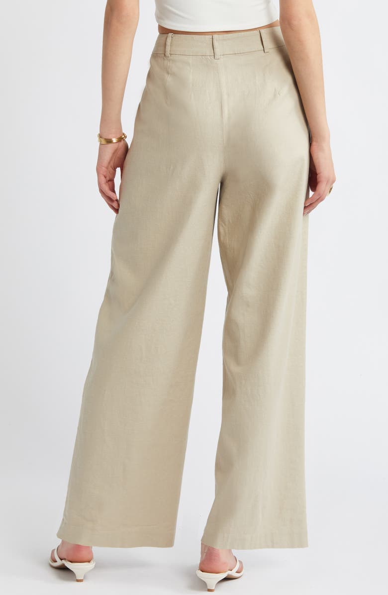 Open Edit Wide Leg Linen Blend Pants, Alternate, color, Tan Oxford
