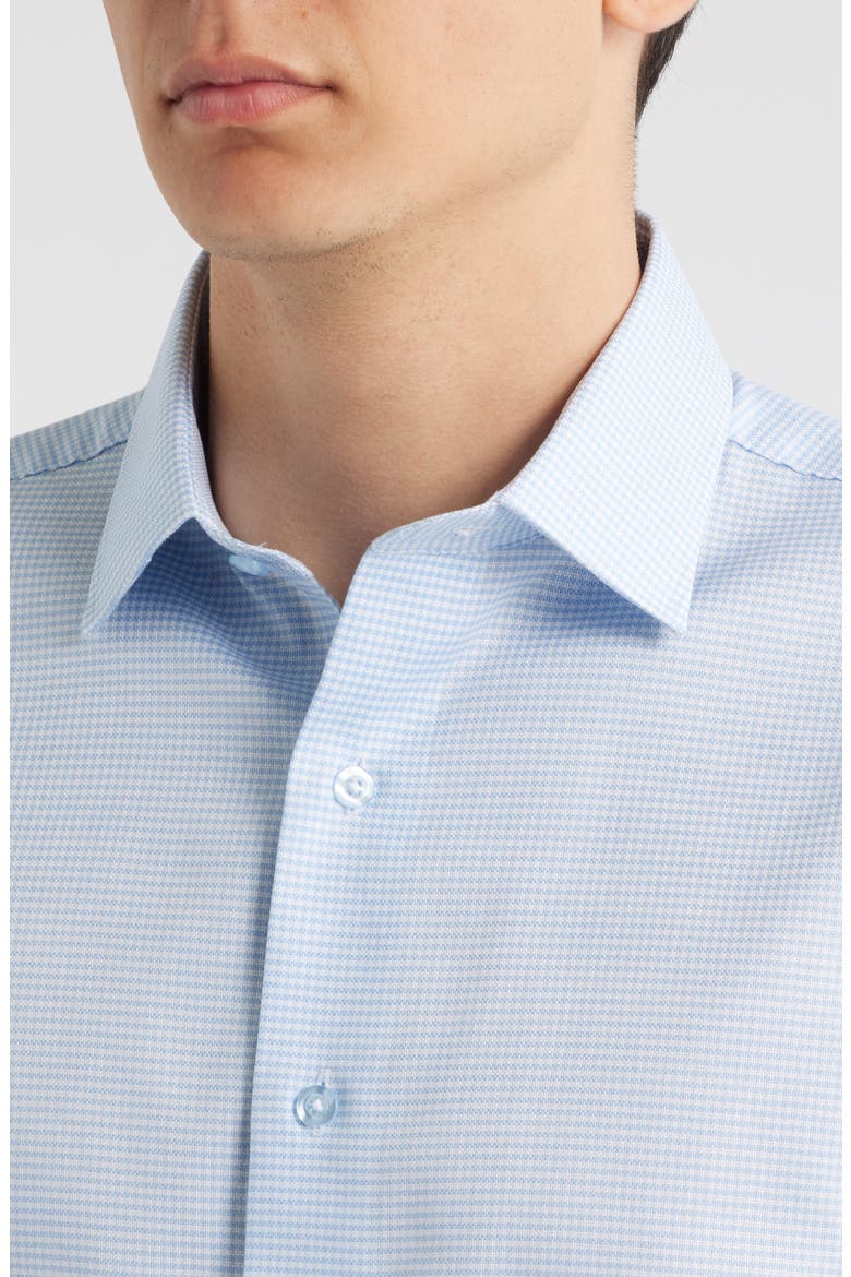 Trim Fit Houndstooth Check Stretch Cotton Dress Shirt, Alternate, color, LIGHT BLUE