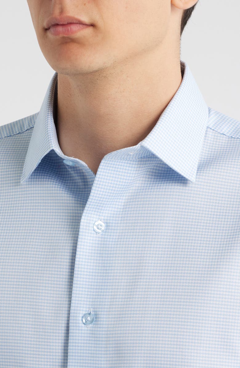 Lorenzo Uomo Trim Fit Houndstooth Check Stretch Cotton Dress Shirt, Alternate, color, Light Blue