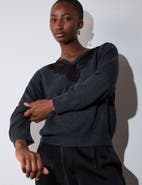 Whistles Wool Mix Lace Trim Knit Sweater
