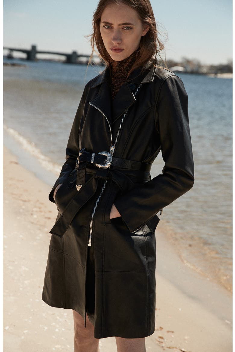 Faux Leather Trench Coat, Alternate, color, PUNISHER