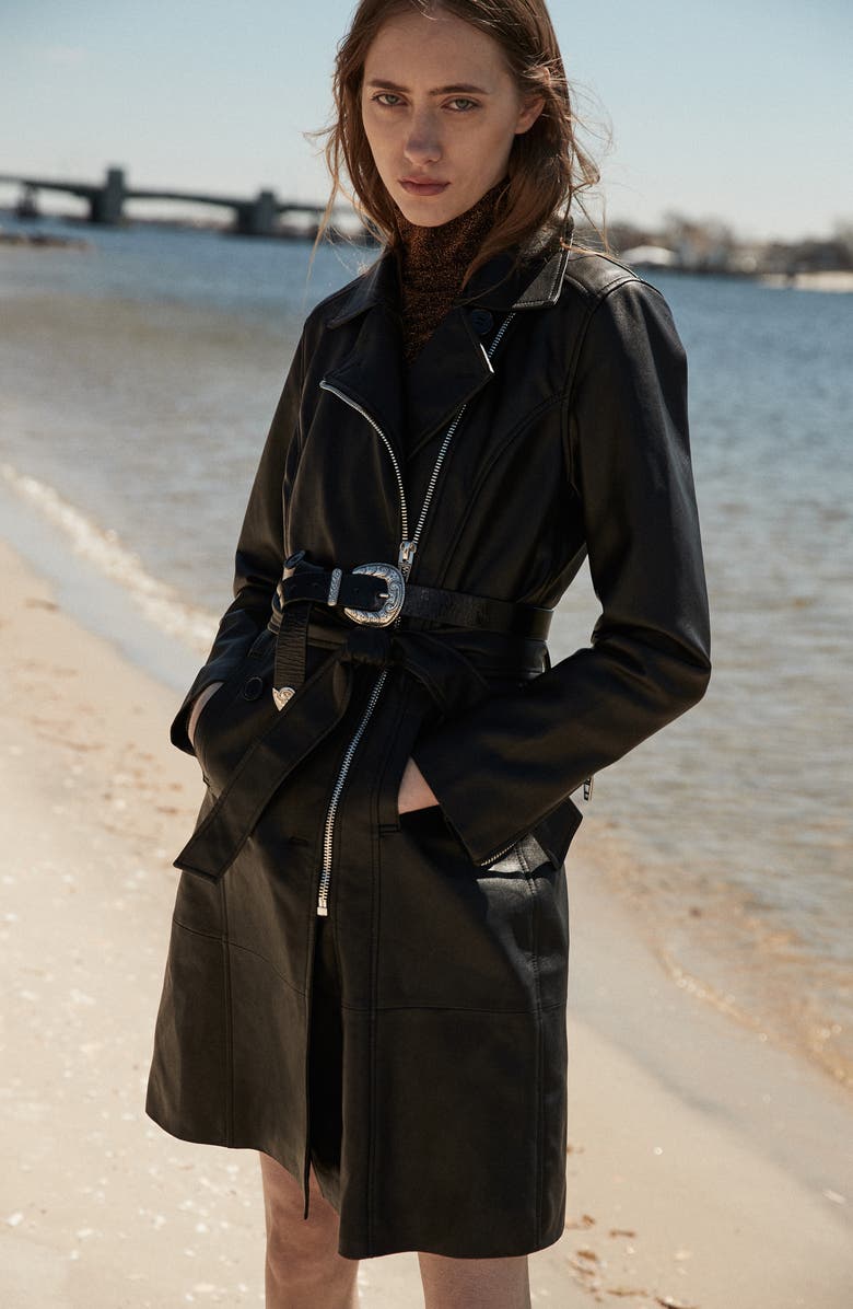 BLANKNYC Faux Leather Trench Coat, Alternate, color,