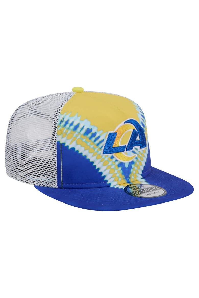 Men's New Era Gold/Royal Los Angeles Rams Throwback Dye Golfer Snapback Hat, Alternate, color, Gold